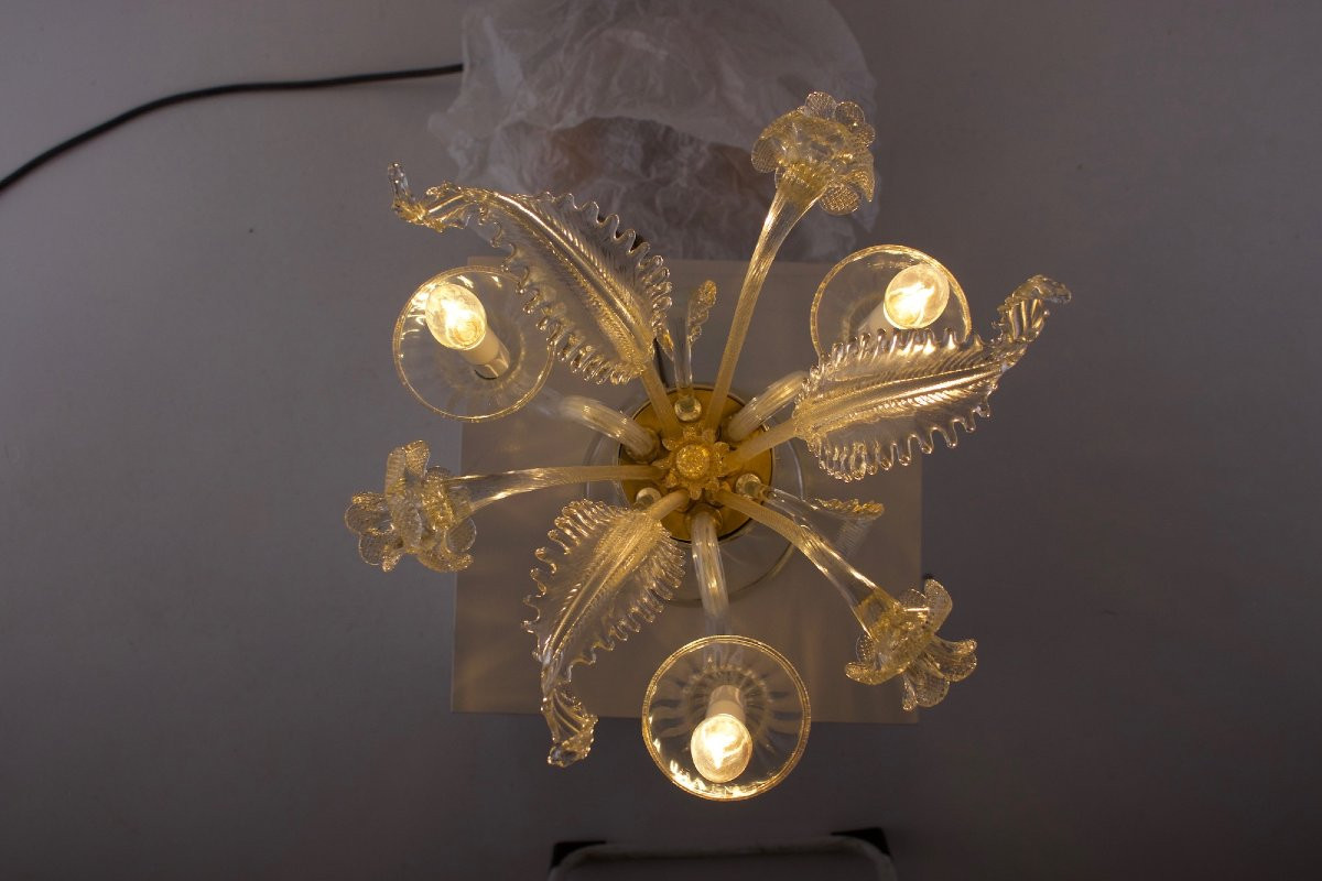 Torchère à poser en verre de Murano doré, années 70/80.-photo-2
