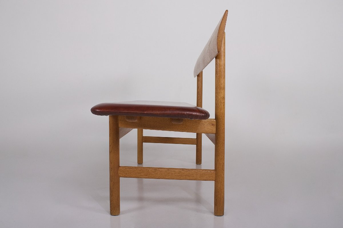 Cognac Oak And Leather Bench By Børge Mogensen-photo-2