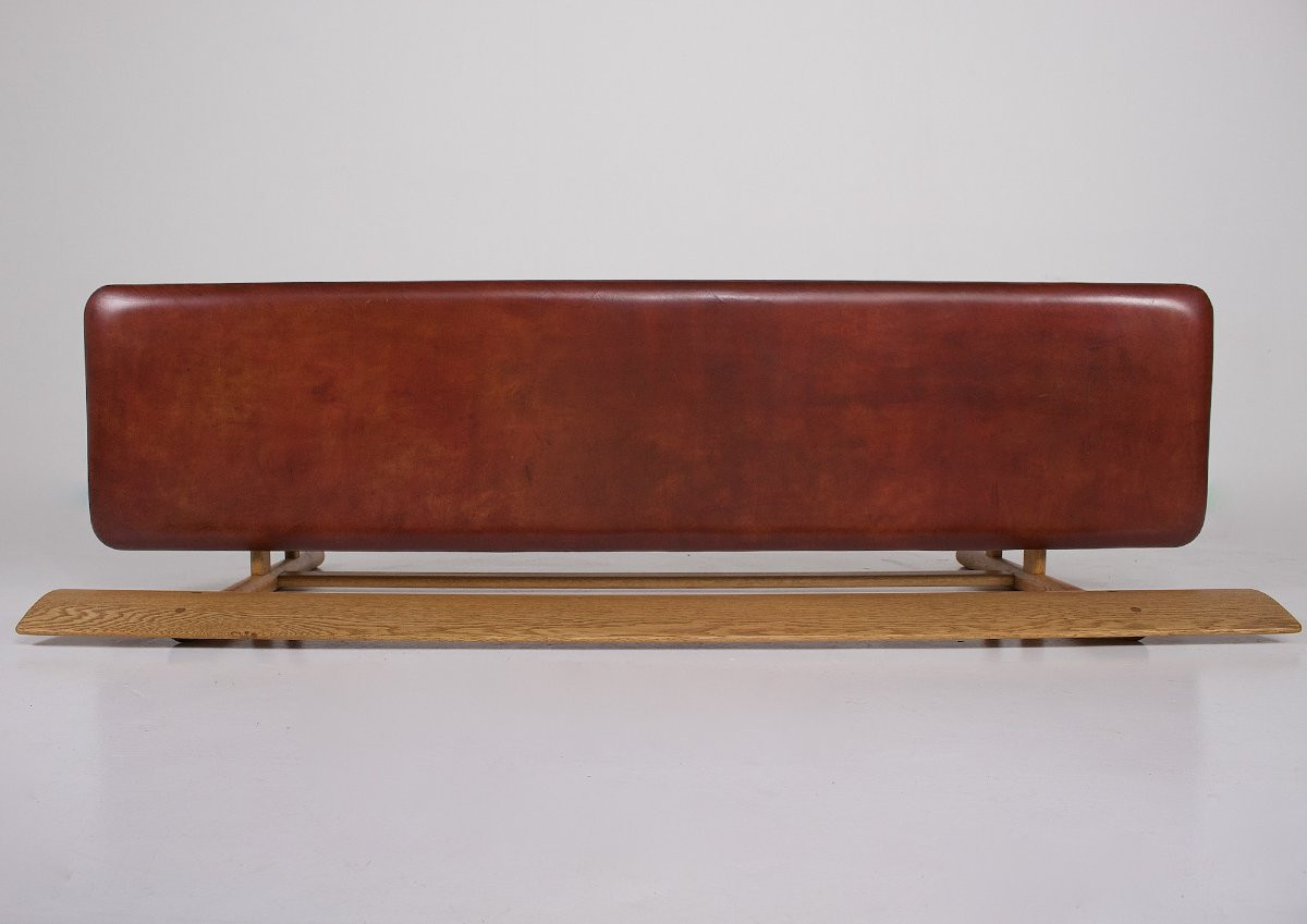 Cognac Oak And Leather Bench By Børge Mogensen-photo-5