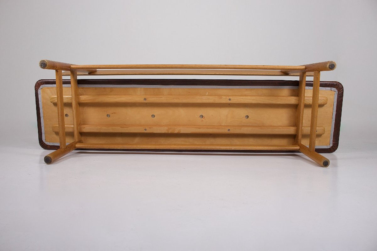 Banc  Børge Mogensen en chêne et cuir, années 60.-photo-1