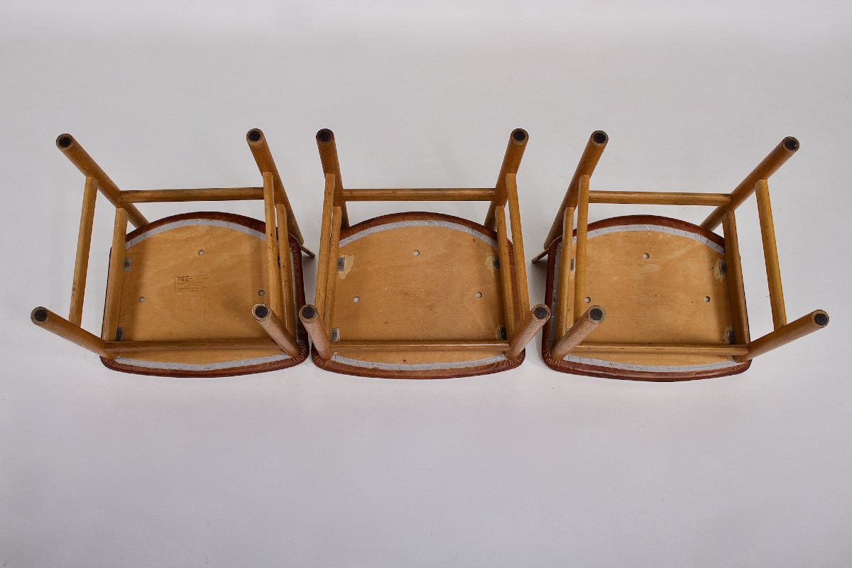  Ensemble de  trois chaises modèle "236" en chêne et cuir , Børge Mogensen.-photo-2