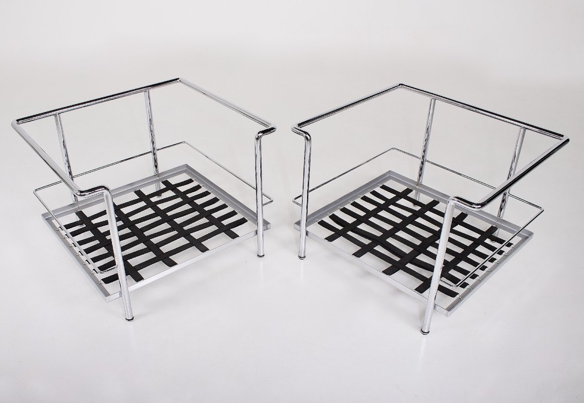 Pair Of Lc2 Armchairs By Le Corbusier & Cassina, Black Leather-photo-7