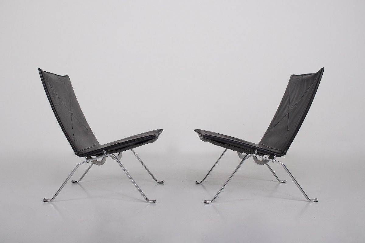 Paire de Chauffeuses PK 22 Poul Kjaerholm & Fritz Hansen-photo-2