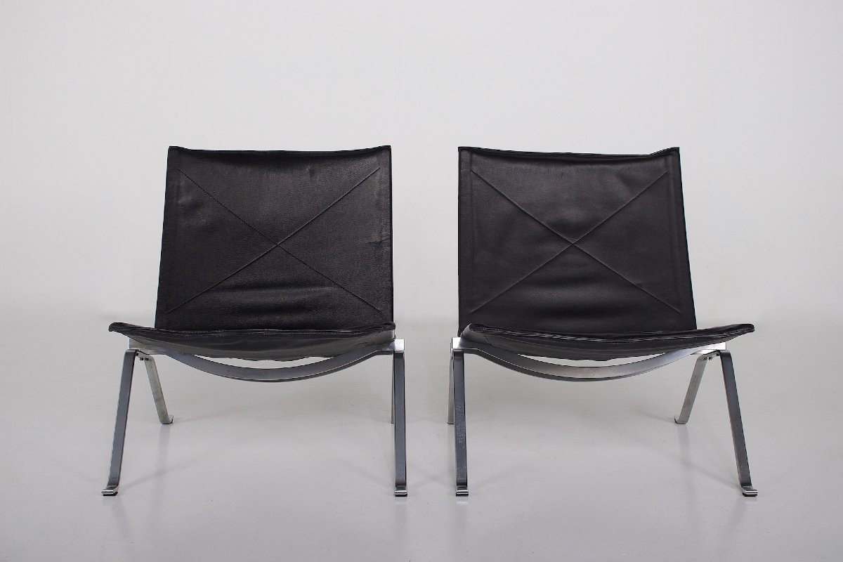 Paire de Chauffeuses PK 22 Poul Kjaerholm & Fritz Hansen-photo-3