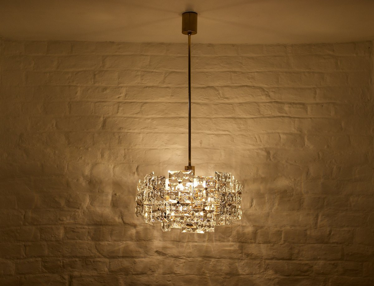 Suspension en cristal et laiton doré par Kinkeldey-photo-2