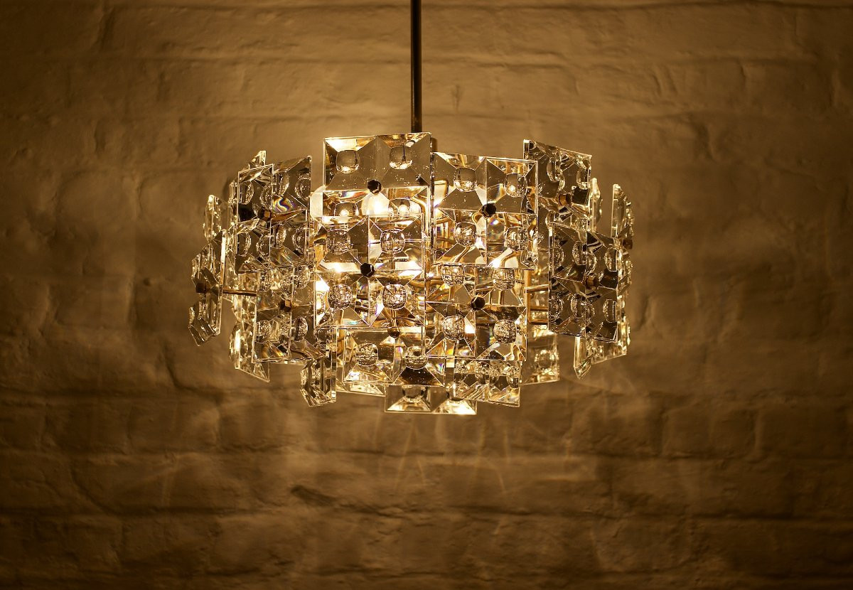 Suspension en cristal et laiton doré par Kinkeldey-photo-4