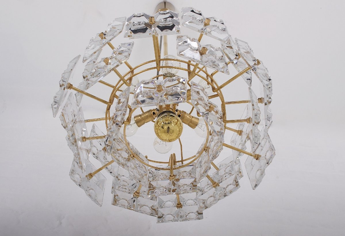 Suspension en cristal et laiton doré par Kinkeldey-photo-1
