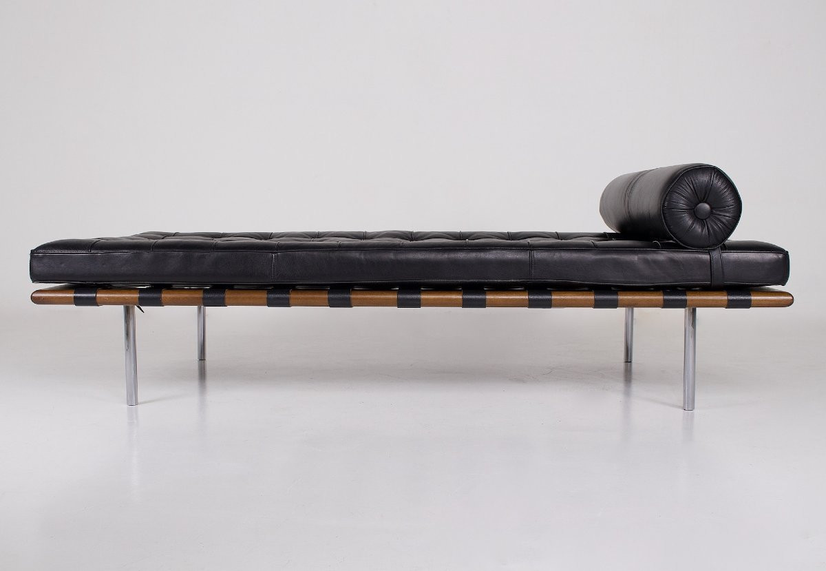 Barcelona Daybed In Black Leather Mies Van Der Rohe For Knoll-photo-2