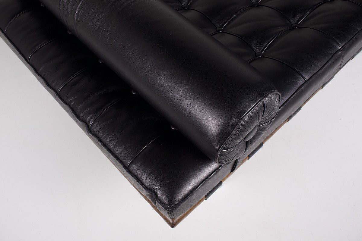 Barcelona Daybed In Black Leather Mies Van Der Rohe For Knoll-photo-4