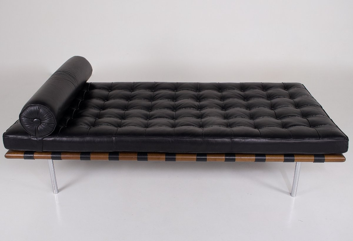 Barcelona Daybed In Black Leather Mies Van Der Rohe For Knoll-photo-1