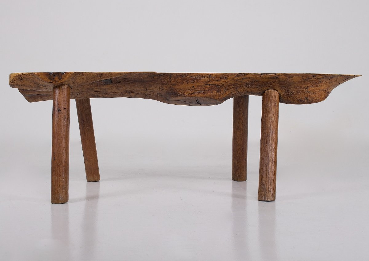 Banquette Wabi-Sabi en pin brut, années 70.