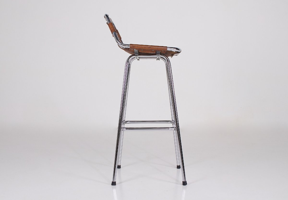 Tabouret haut en cuir, années 70.-photo-2