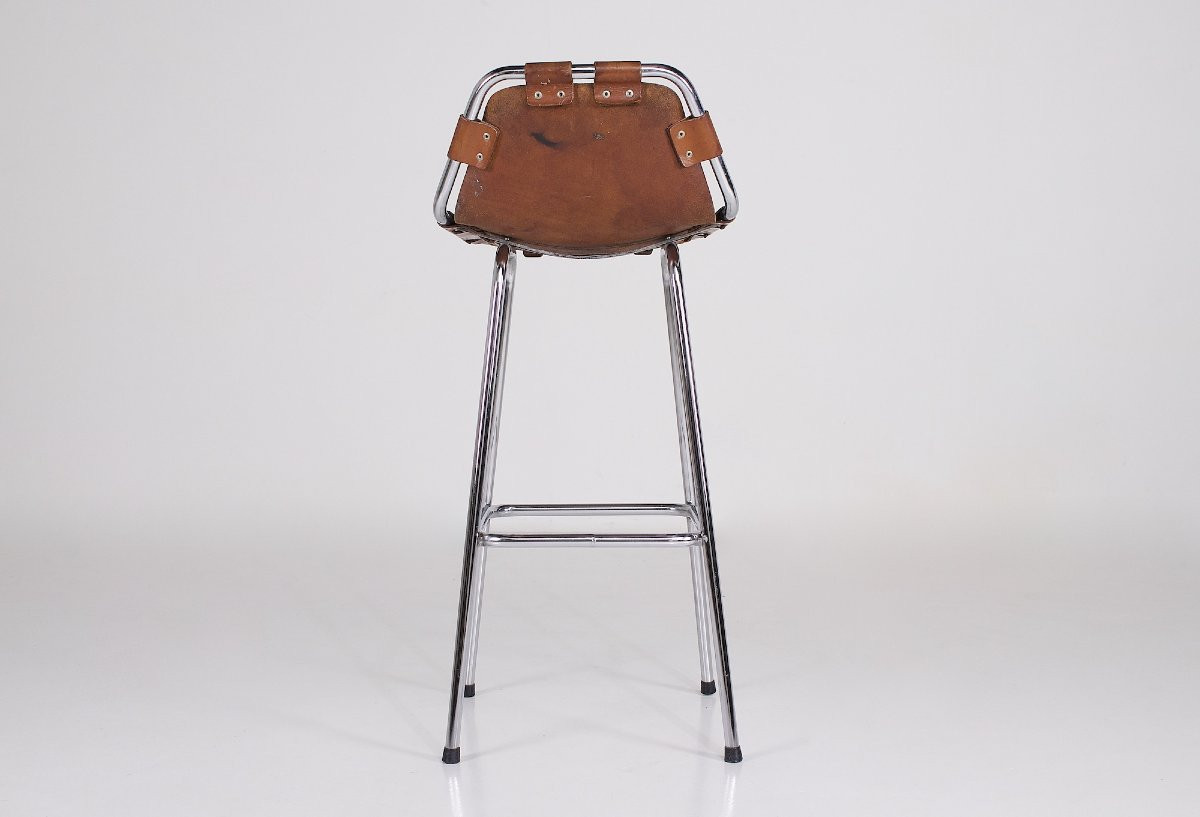 Tabouret haut en cuir, années 70.-photo-1