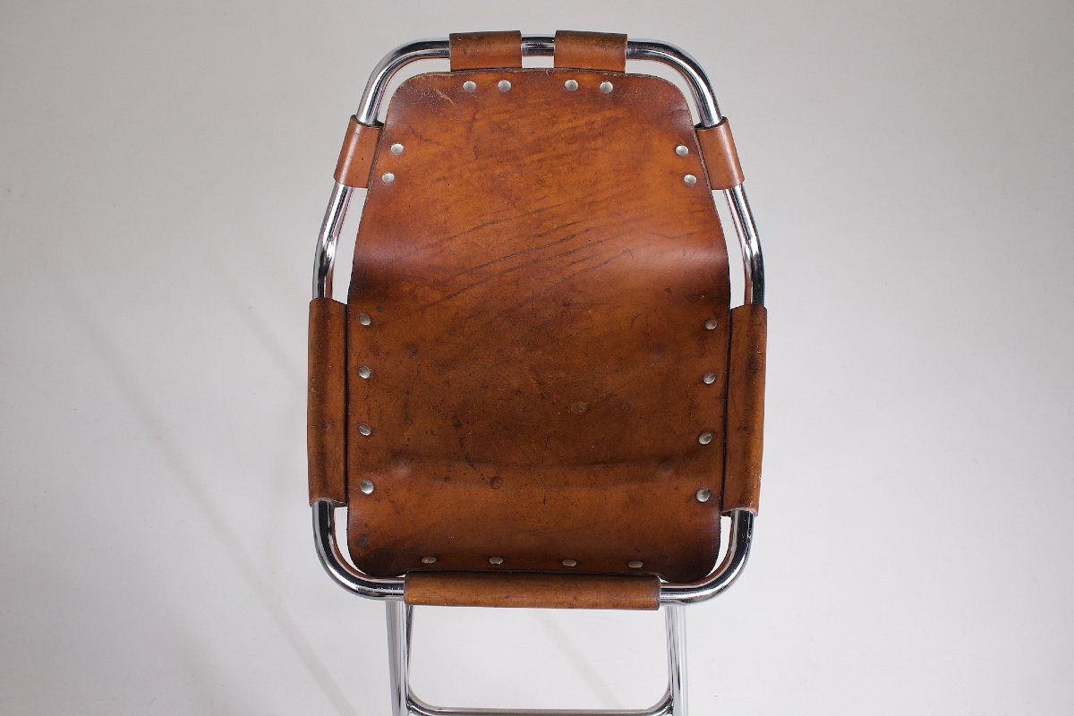 Tabouret haut en cuir, années 70.-photo-3