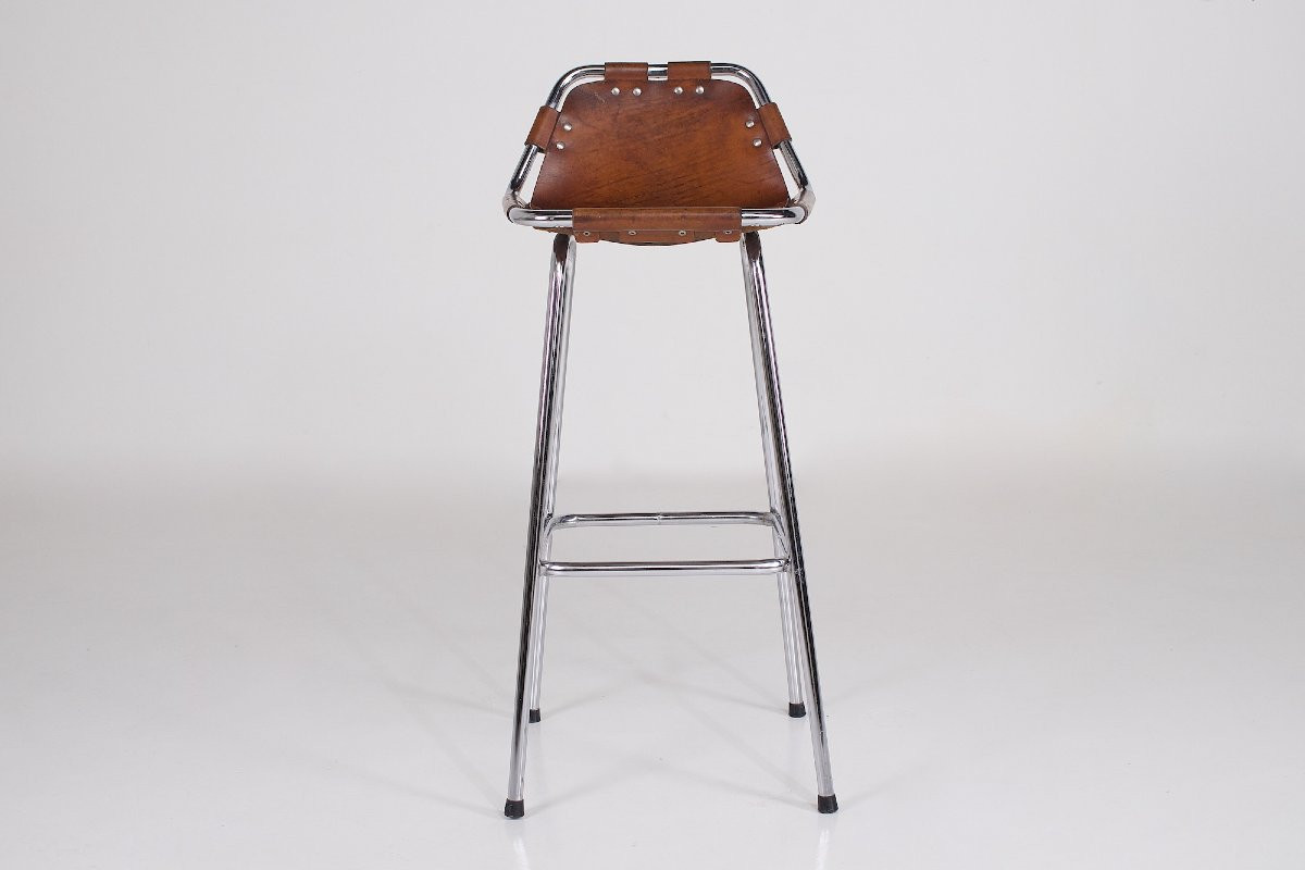 Tabouret haut en cuir, années 70.