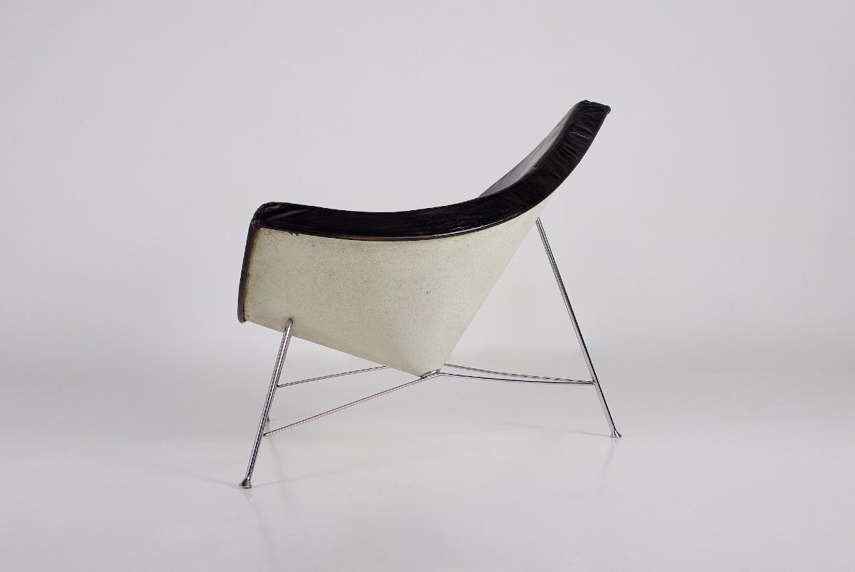 Coconut Armchair By George Nelson In Black Leather, Herman Miller-photo-2