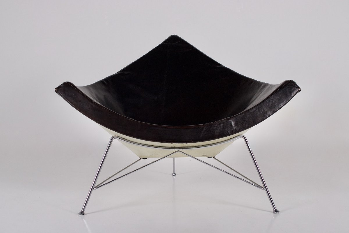 Fauteuil en cuir noir modèle "Coconut", George Nelson pour Herman Miller, années 60.-photo-2