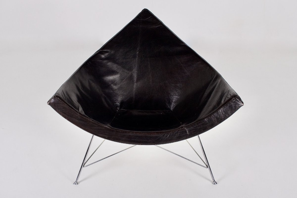 Coconut Armchair By George Nelson In Black Leather, Herman Miller-photo-2