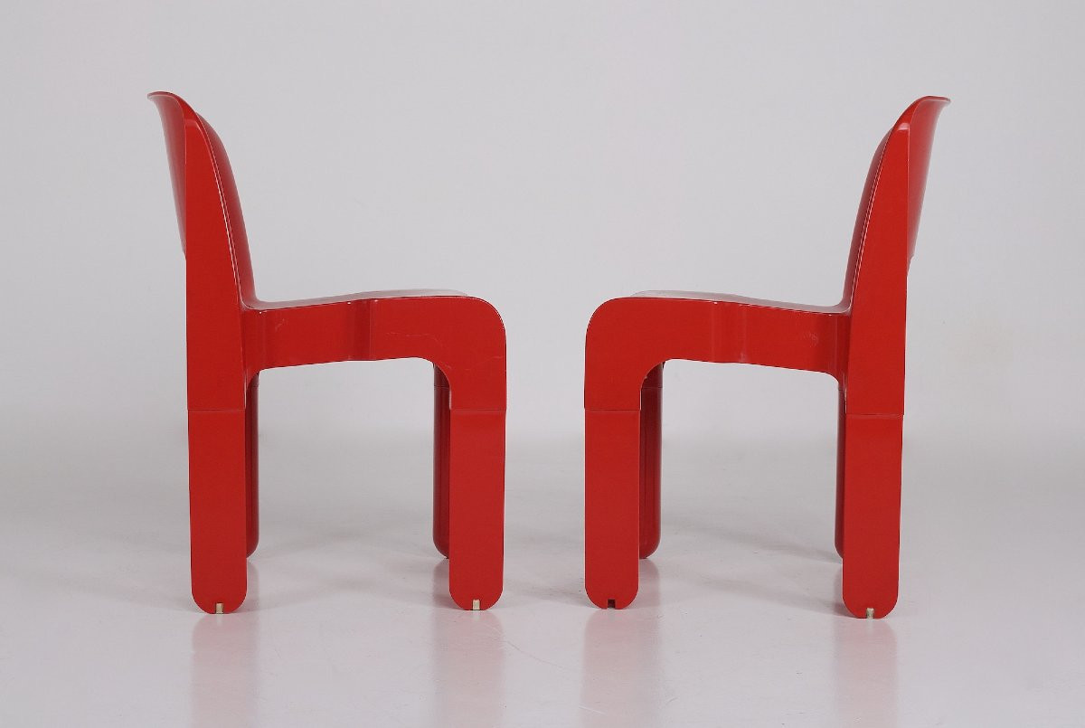  Paire de Chaises rouges Universale modèle "4867" Joe Colombo par Kartell.-photo-3