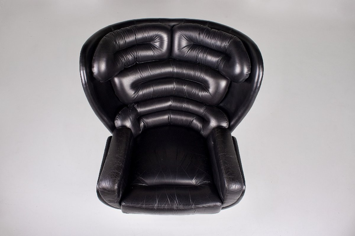Fauteuil modèle " Elda" en cuir noir , Joe Colombo édition Comfort, années 70.-photo-1