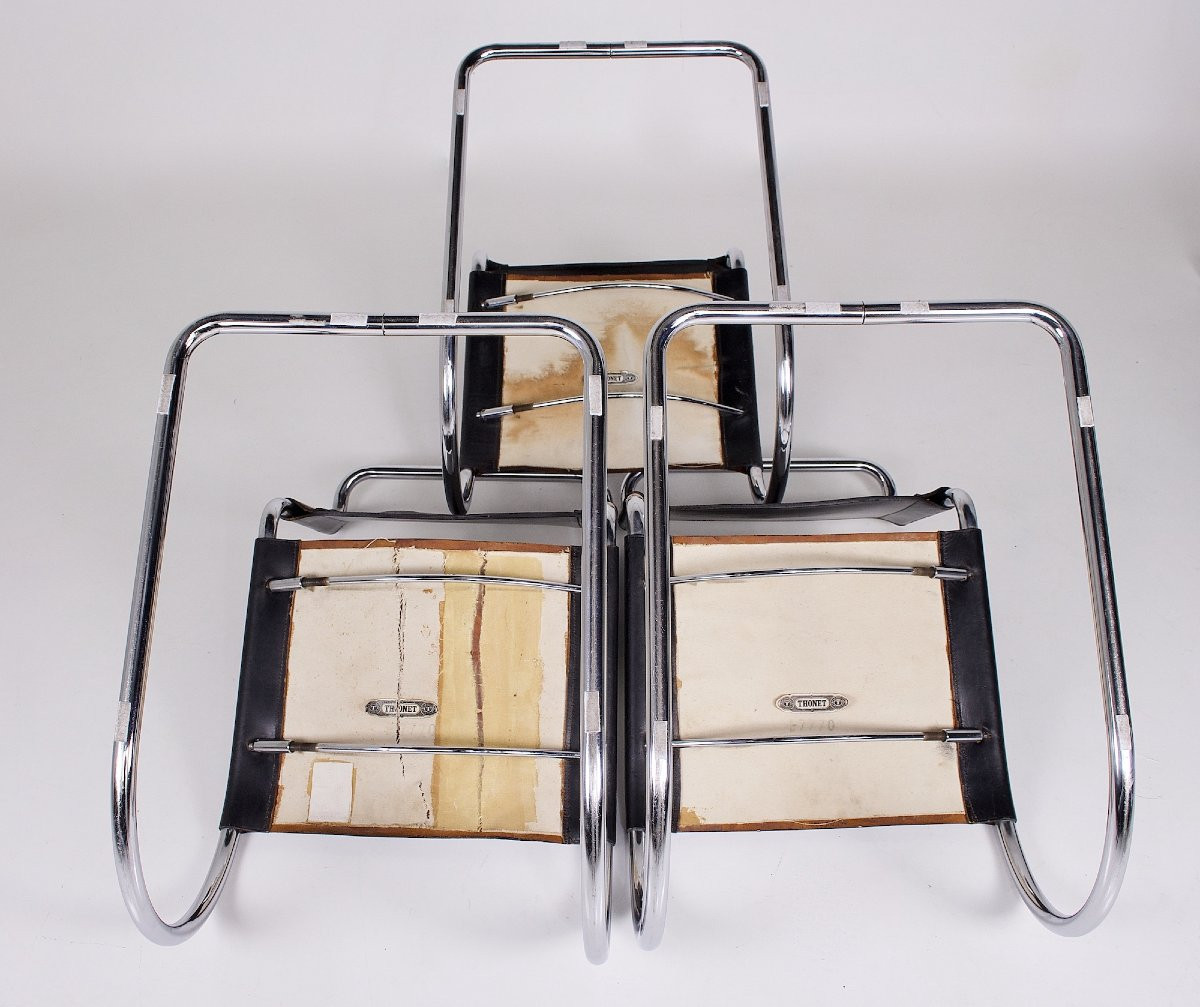  ensemble de six chaises modèle "MR 10" dessinées par Mies Van Der Rohe pour Thonet, années 60.-photo-2