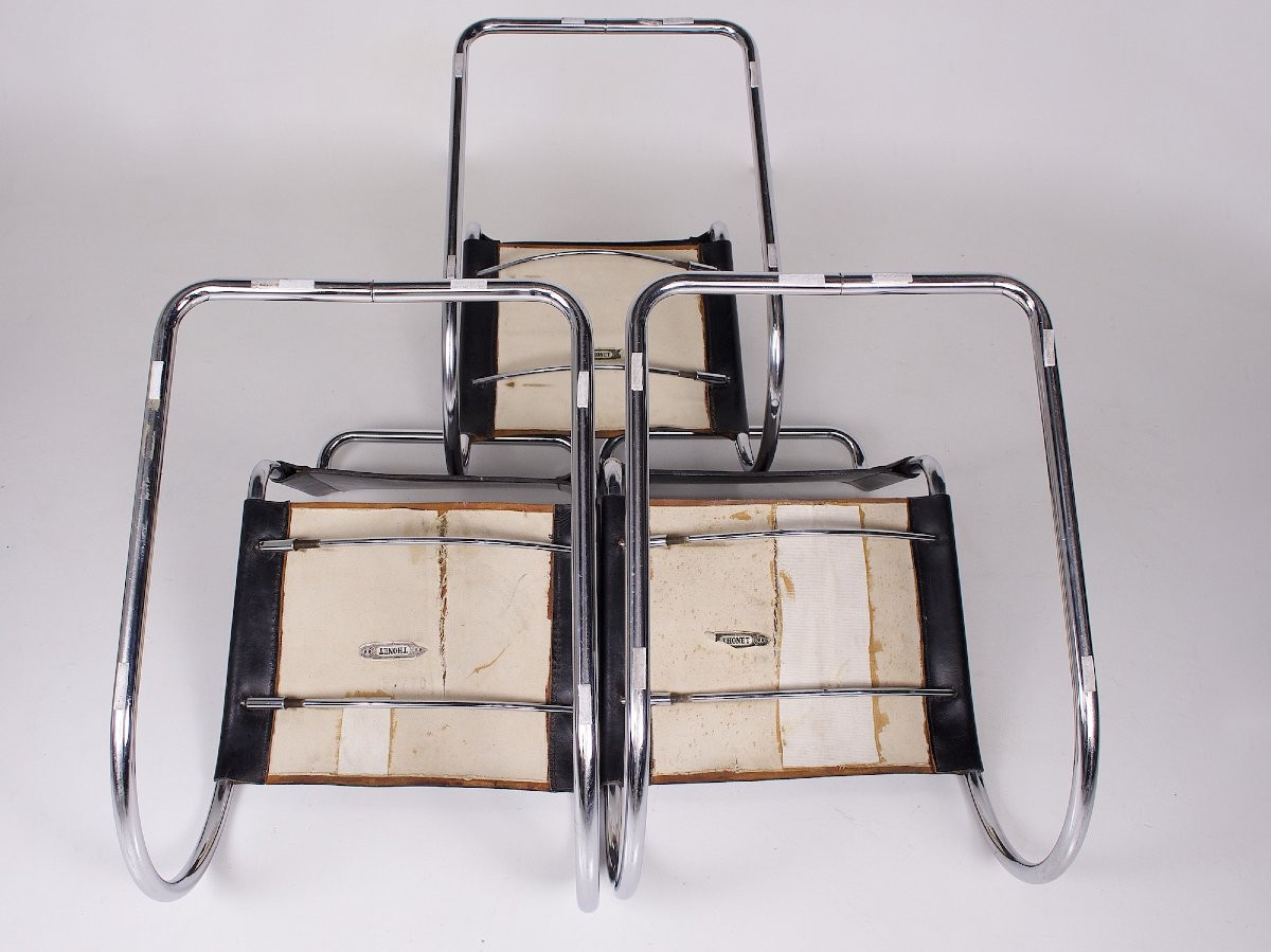  ensemble de six chaises modèle "MR 10" dessinées par Mies Van Der Rohe pour Thonet, années 60.-photo-3