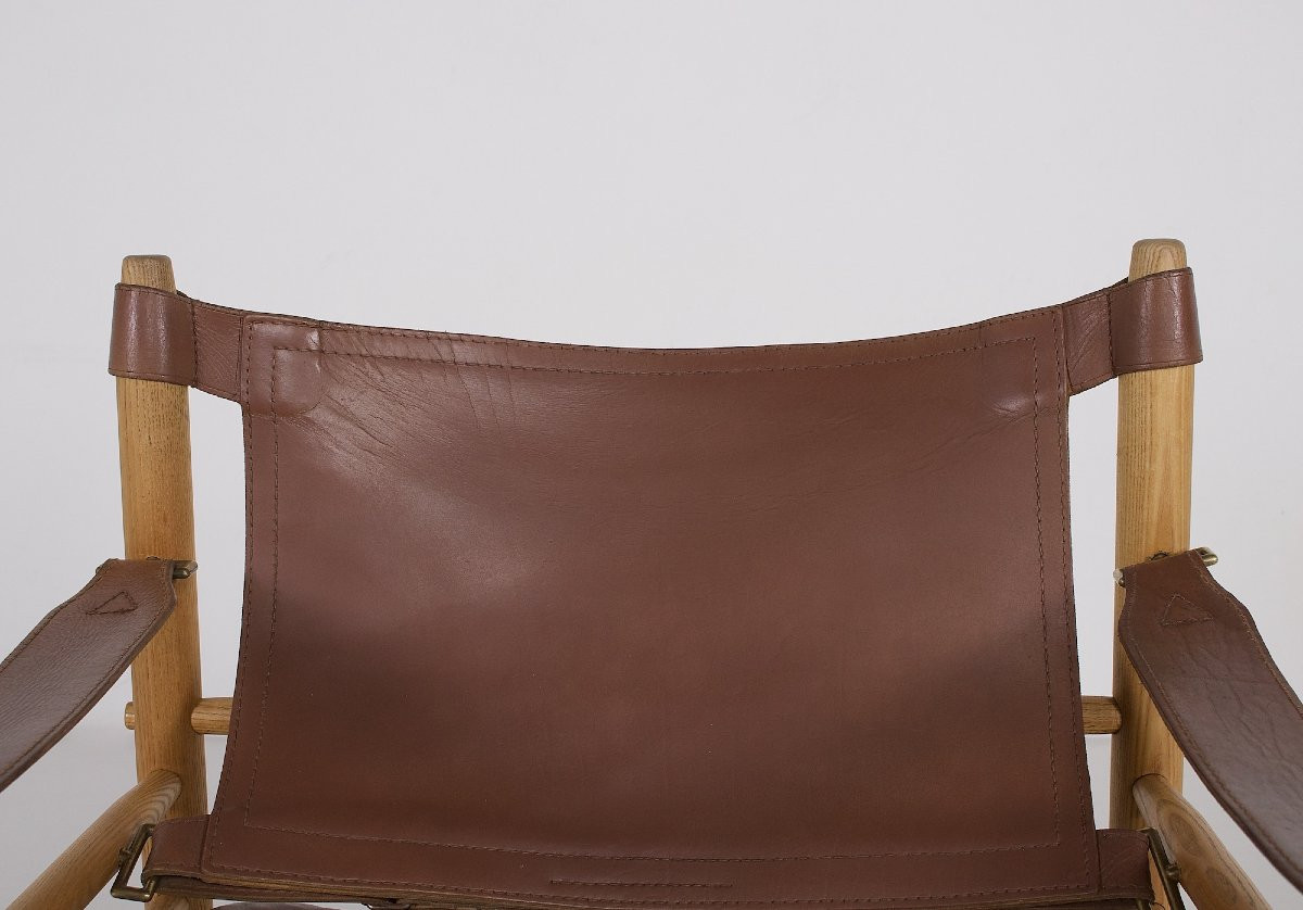 Fauteuil en cuir et chêne blond modèle " Sirocco"  Arne Norell, années 60.-photo-3