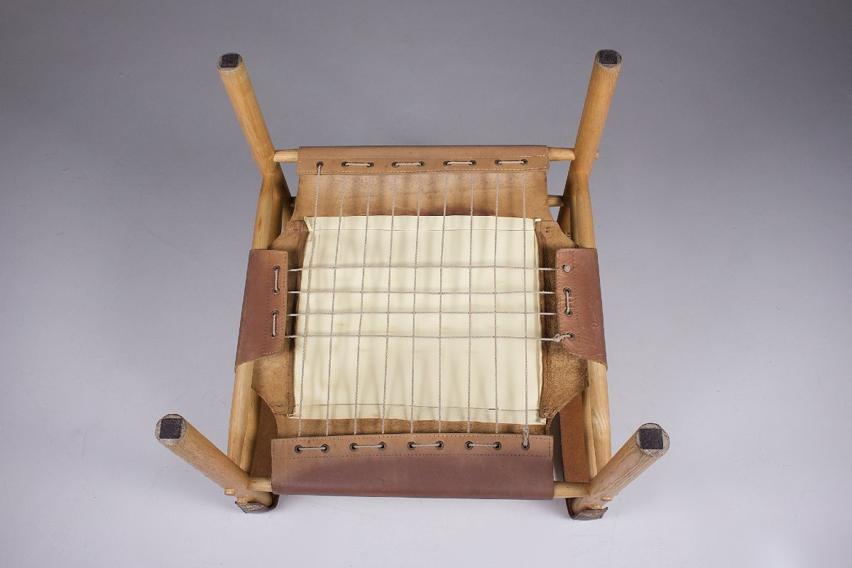 Fauteuil en cuir et chêne blond modèle " Sirocco"  Arne Norell, années 60.-photo-5
