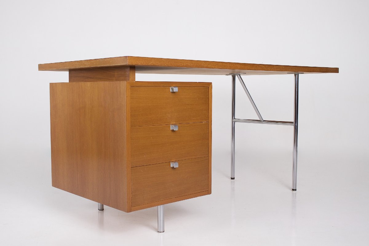  Bureau en placage de noyer, George Nelson Herman Miller Contura, années 50.