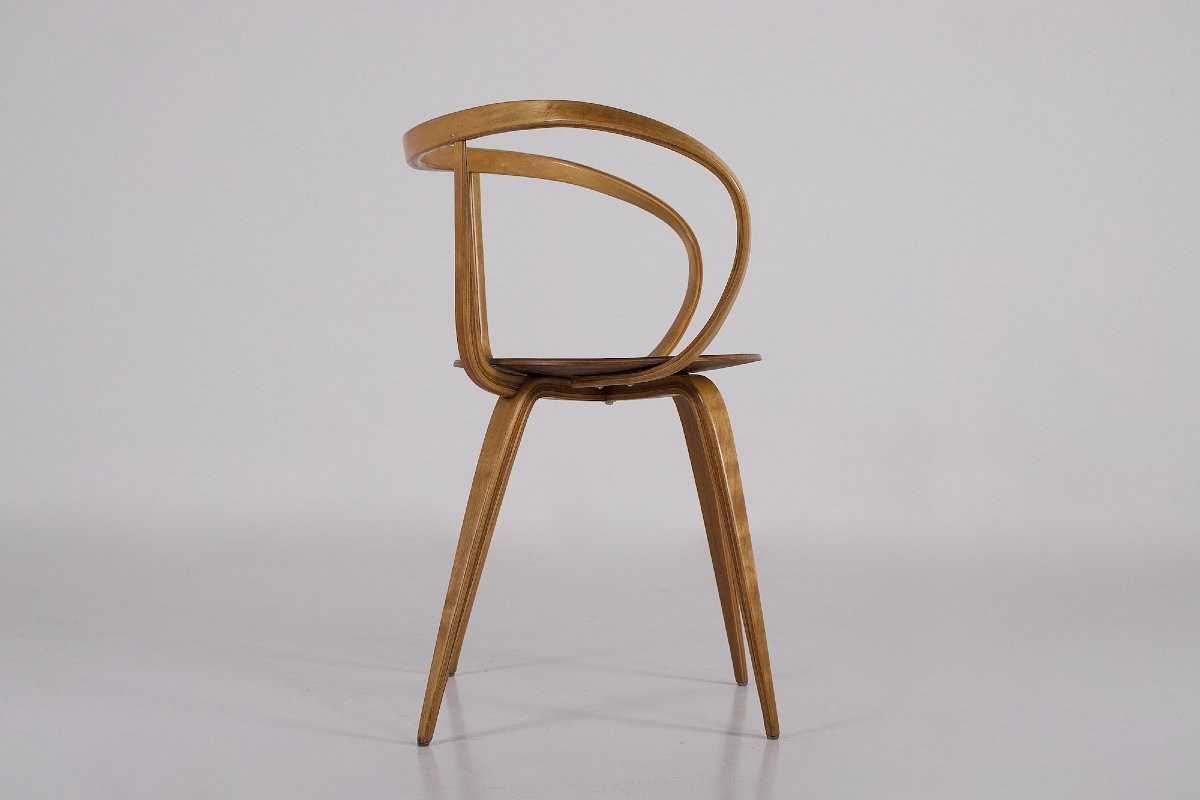 Chaise modèle Pretzel en contreplaqué de bouleau , George Nelson, années 50.-photo-2