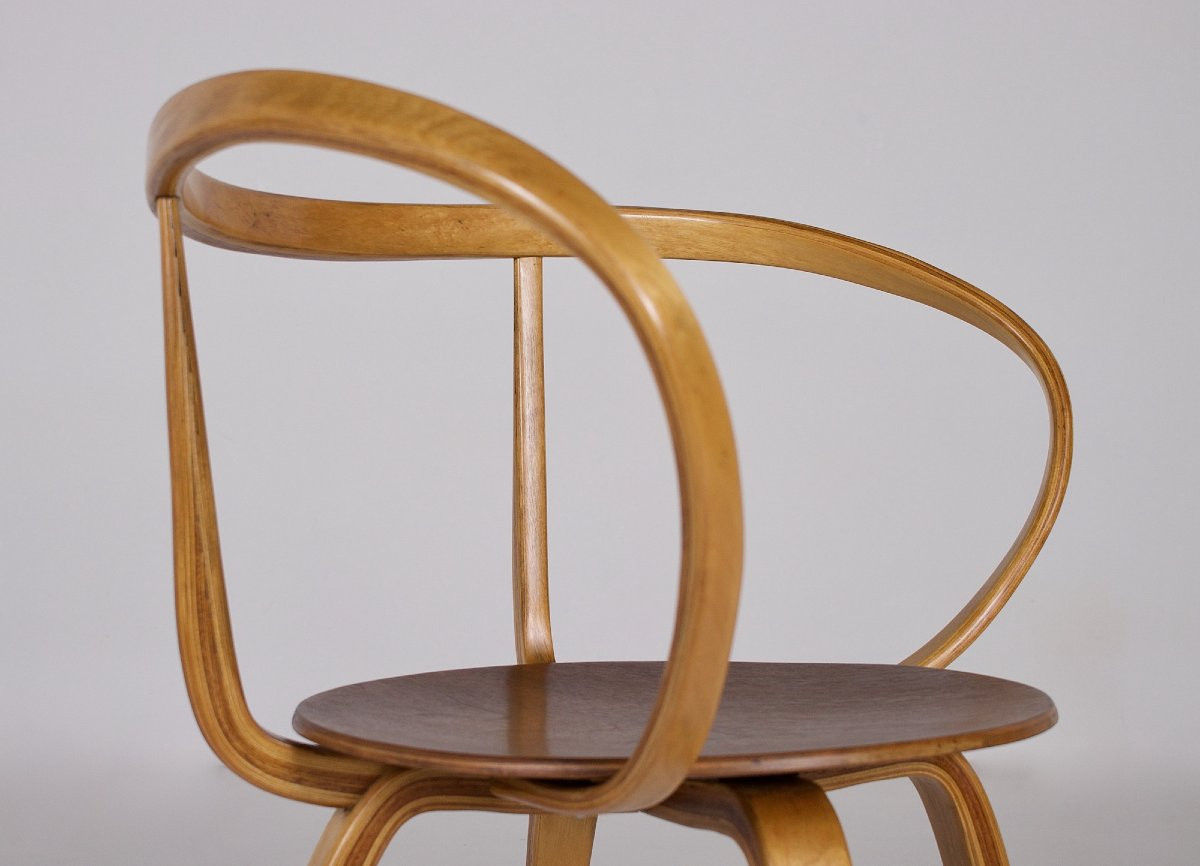 Chaise modèle Pretzel en contreplaqué de bouleau , George Nelson, années 50.-photo-3