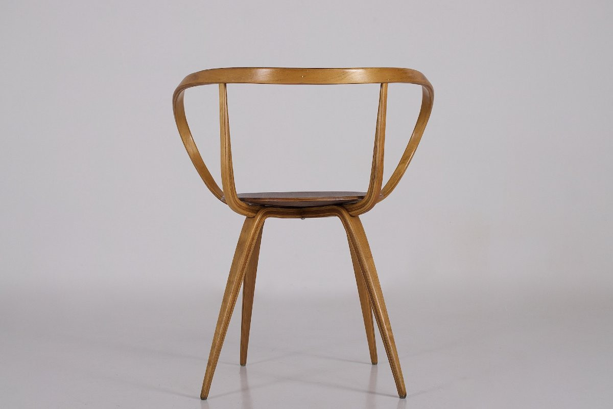Chaise modèle Pretzel en contreplaqué de bouleau , George Nelson, années 50.-photo-3