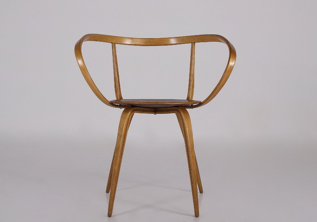 Chaise modèle Pretzel en contreplaqué de bouleau , George Nelson, années 50.