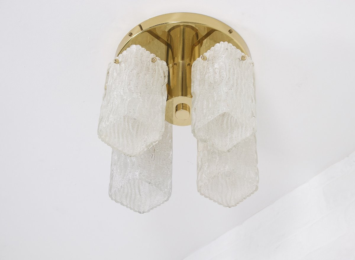 Ceiling Light In Brass And Murano Glass-photo-2