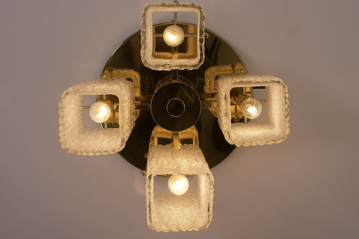 Ceiling Light In Brass And Murano Glass-photo-3
