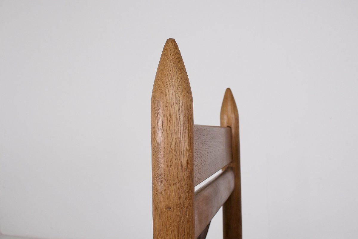  Fauteuils Brutalistes en chêne blond et cuir cognac, années 50.-photo-4