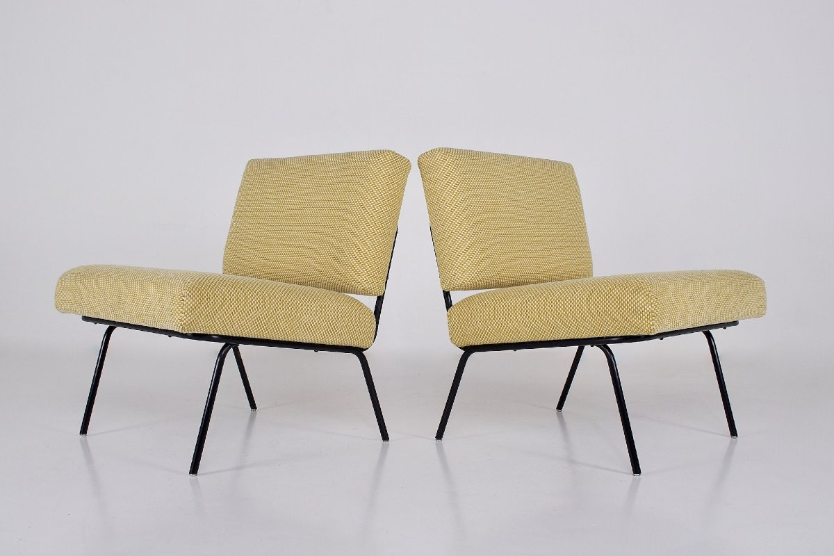 Paire de Chauffeuses Florence Knoll Model 31, Tissu Kvadrat-photo-2