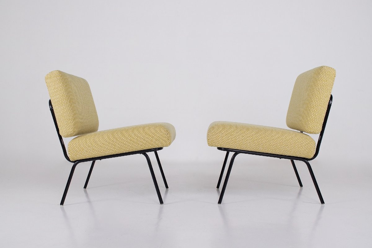 Paire de Chauffeuses Florence Knoll Model 31, Tissu Kvadrat-photo-2