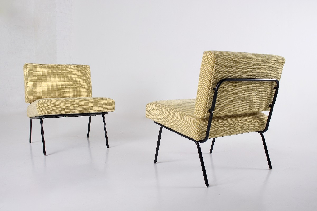 Paire de Chauffeuses Florence Knoll Model 31, Tissu Kvadrat