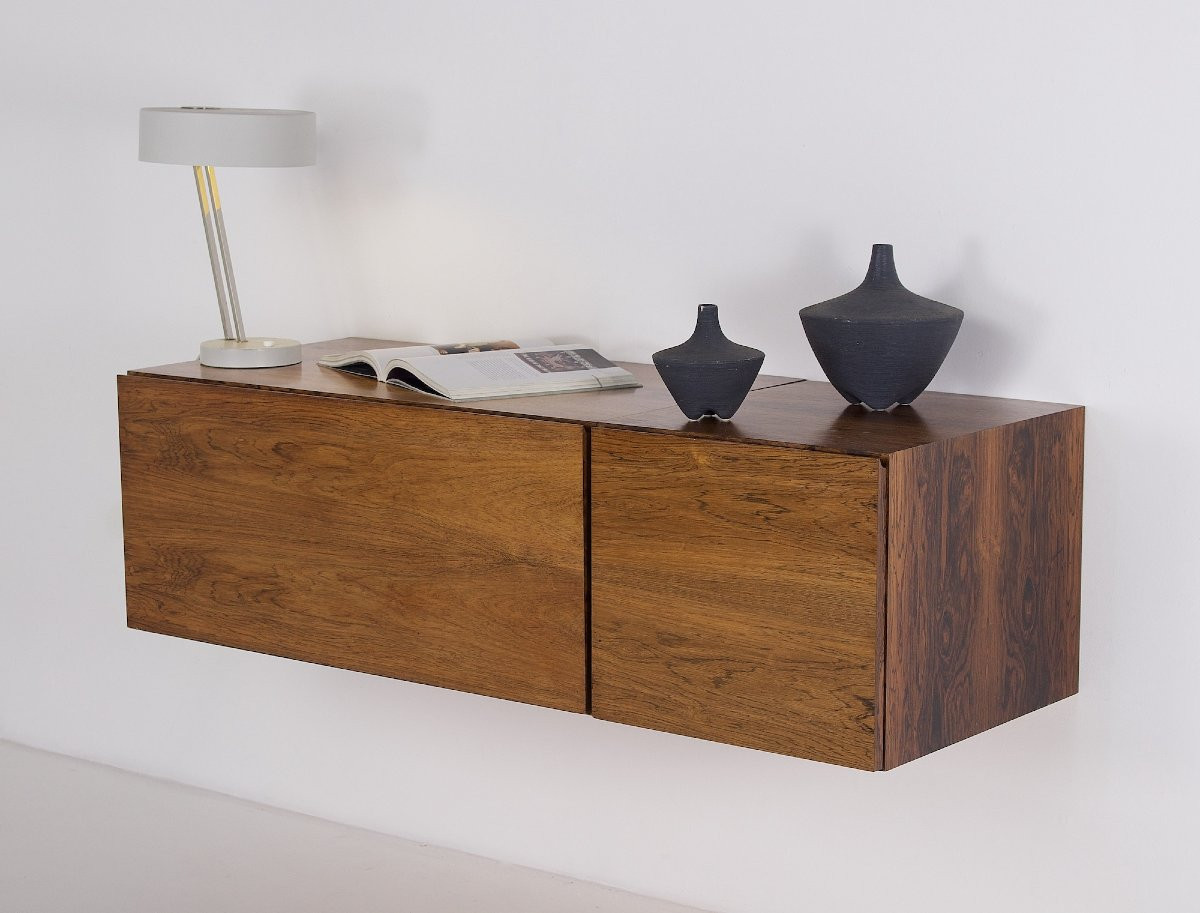 Small Sideboard, Wall-mounted, Hanging In Rosewood-photo-2