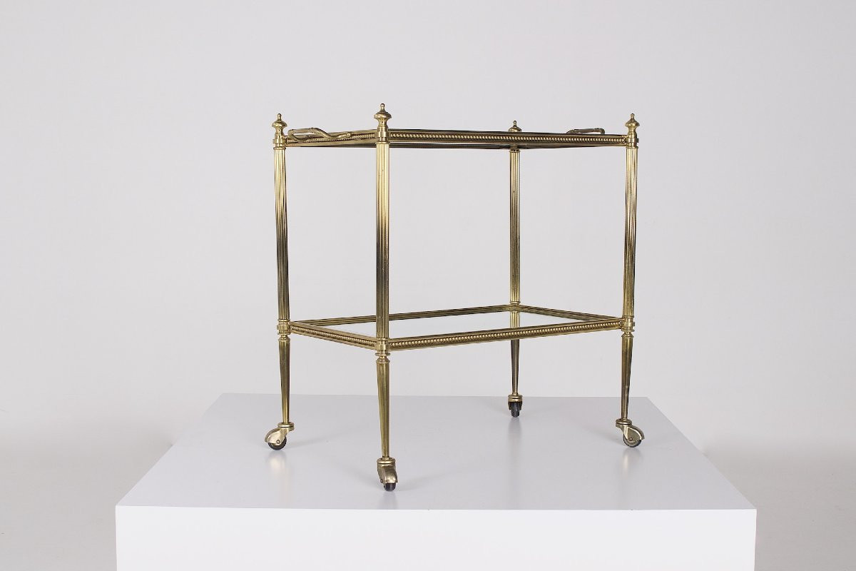 Desserte Néoclassique en Laiton et Miroirs style Maison Jansen-photo-2