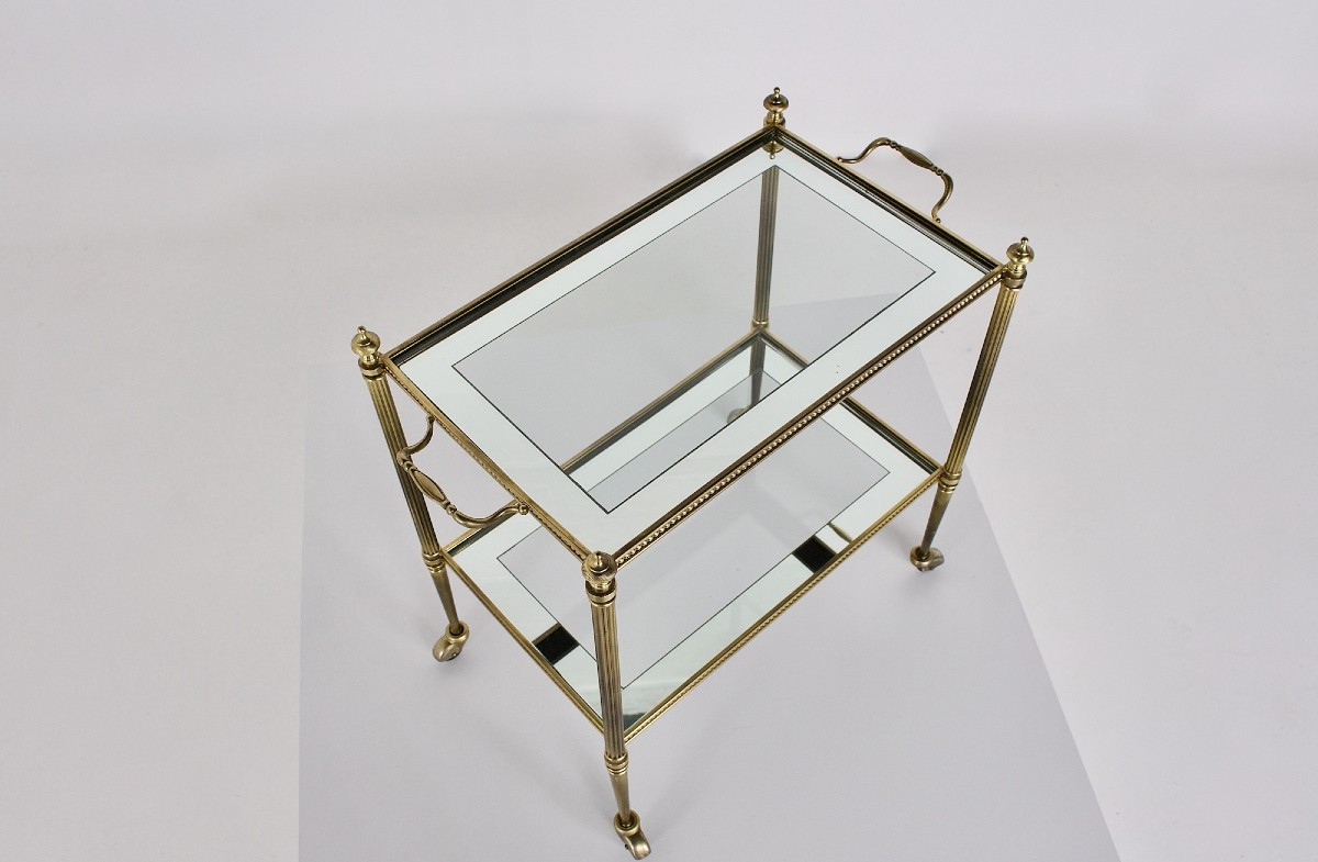 Neoclassical Serving Cart In Brass And Mirrors, Maison Jansen Style-photo-2