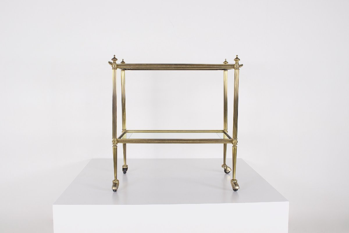 Neoclassical Serving Cart In Brass And Mirrors, Maison Jansen Style-photo-3