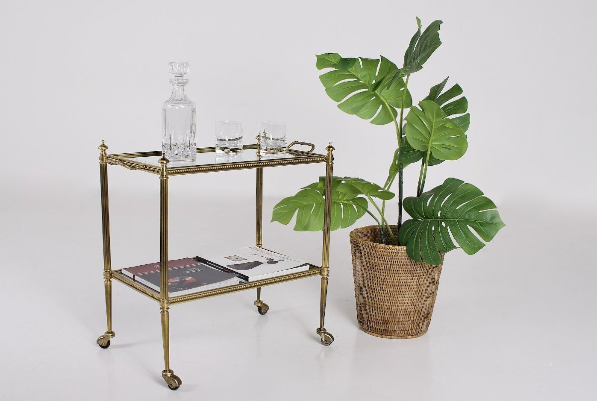 Desserte Néoclassique en Laiton et Miroirs style Maison Jansen-photo-5