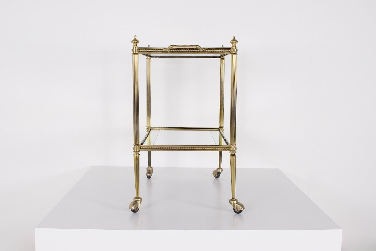Neoclassical Serving Cart In Brass And Mirrors, Maison Jansen Style-photo-1