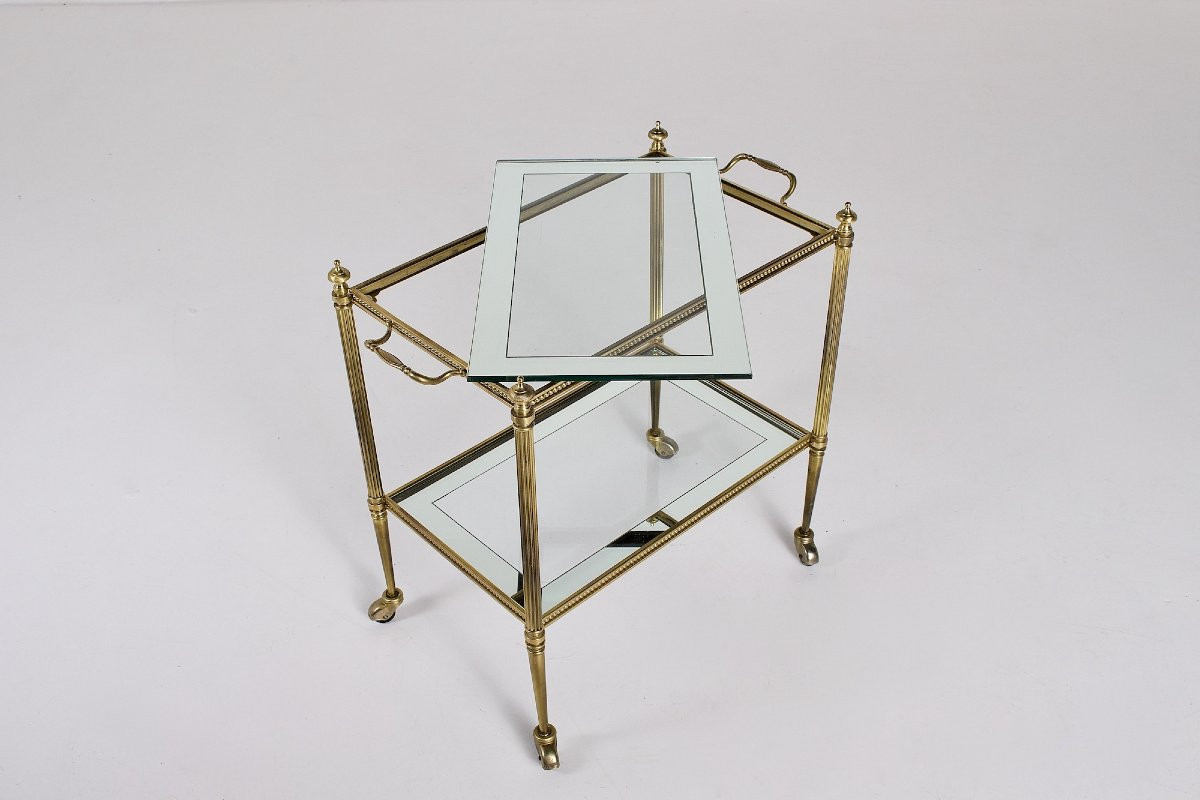 Neoclassical Serving Cart In Brass And Mirrors, Maison Jansen Style-photo-3