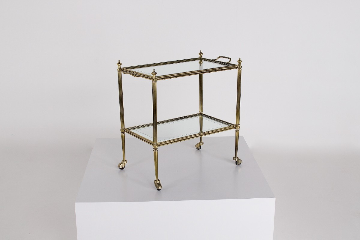Neoclassical Serving Cart In Brass And Mirrors, Maison Jansen Style-photo-4