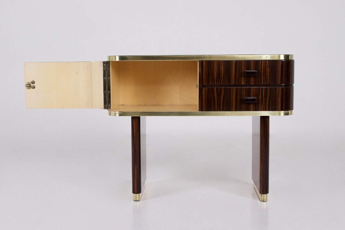 Petit Meuble d'Appui Miroité en Ebène de Macassar-photo-1