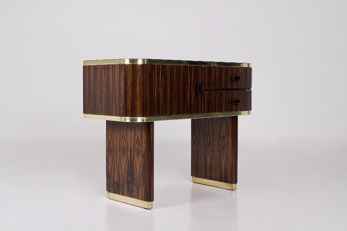 Petit Meuble d'Appui Miroité en Ebène de Macassar