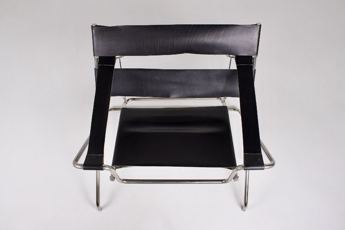Fauteuil Pliant en Cuir D4 par Marcel Breuer, années 20.-photo-2